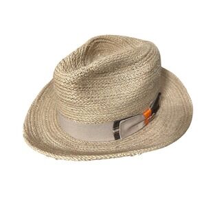 Biltmore Churchill Downs Straw Fedora Hat Men's Dress Beige Ribbon Bow‎ L